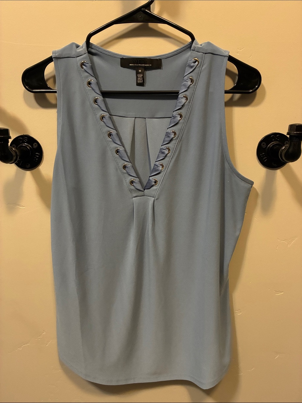 White House Black Market Light Blue Lace-Up V-Neck Sleeveless Camisole